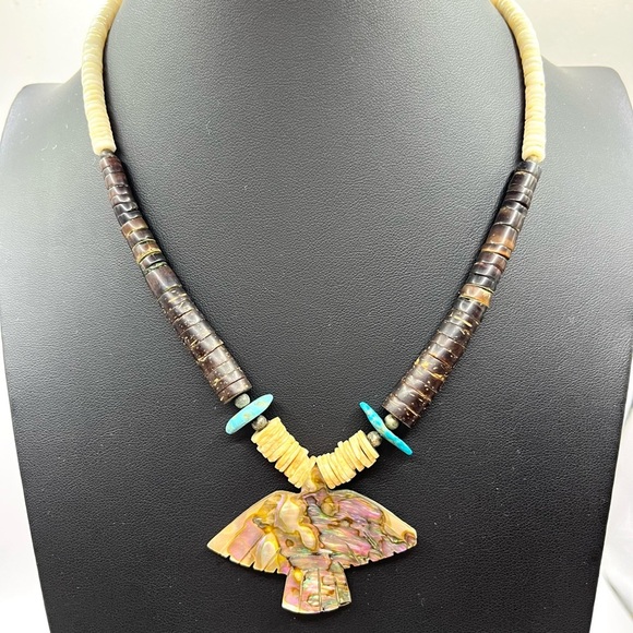 Abalone Fire Bird Eagle Pendant Necklace With Puka Shells Necklace - Picture 3 of 15